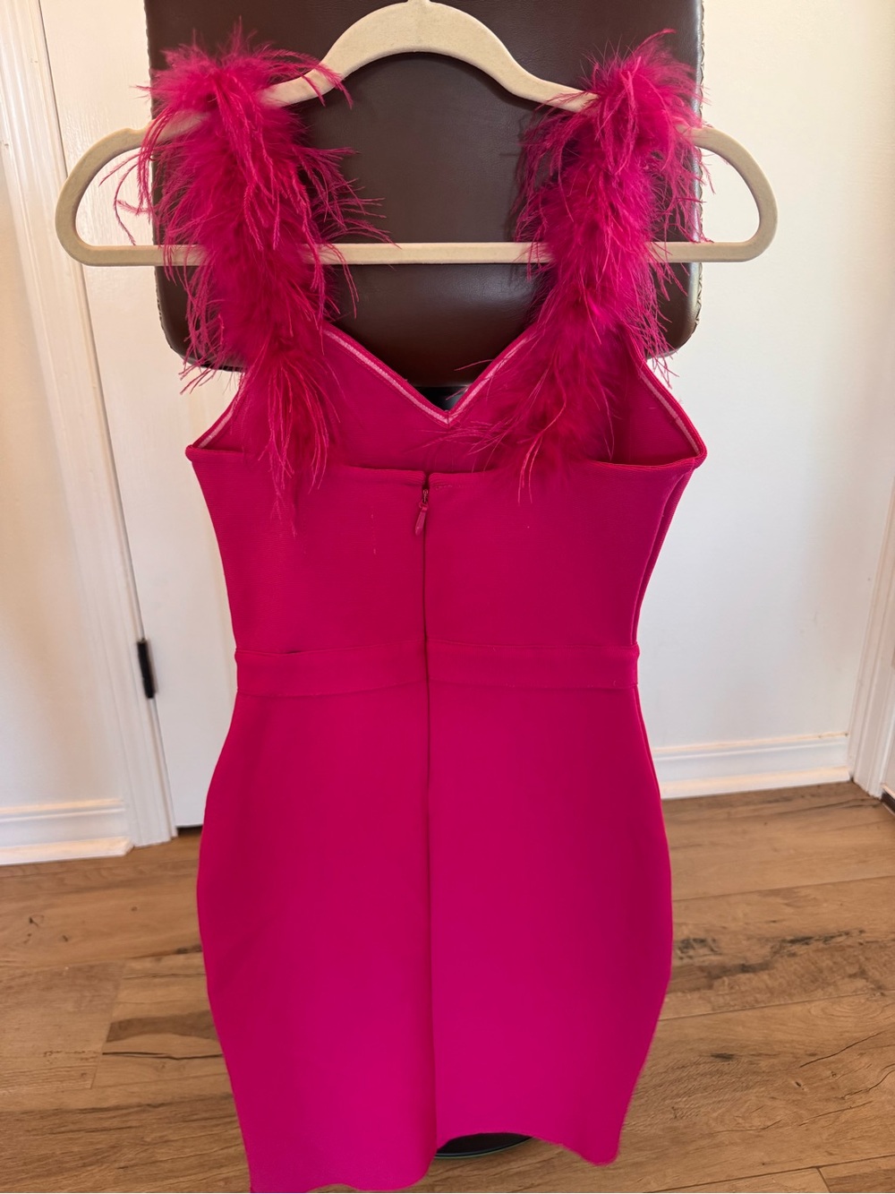 Fuchsia Feather-Trim Mini Dress - twelfth love